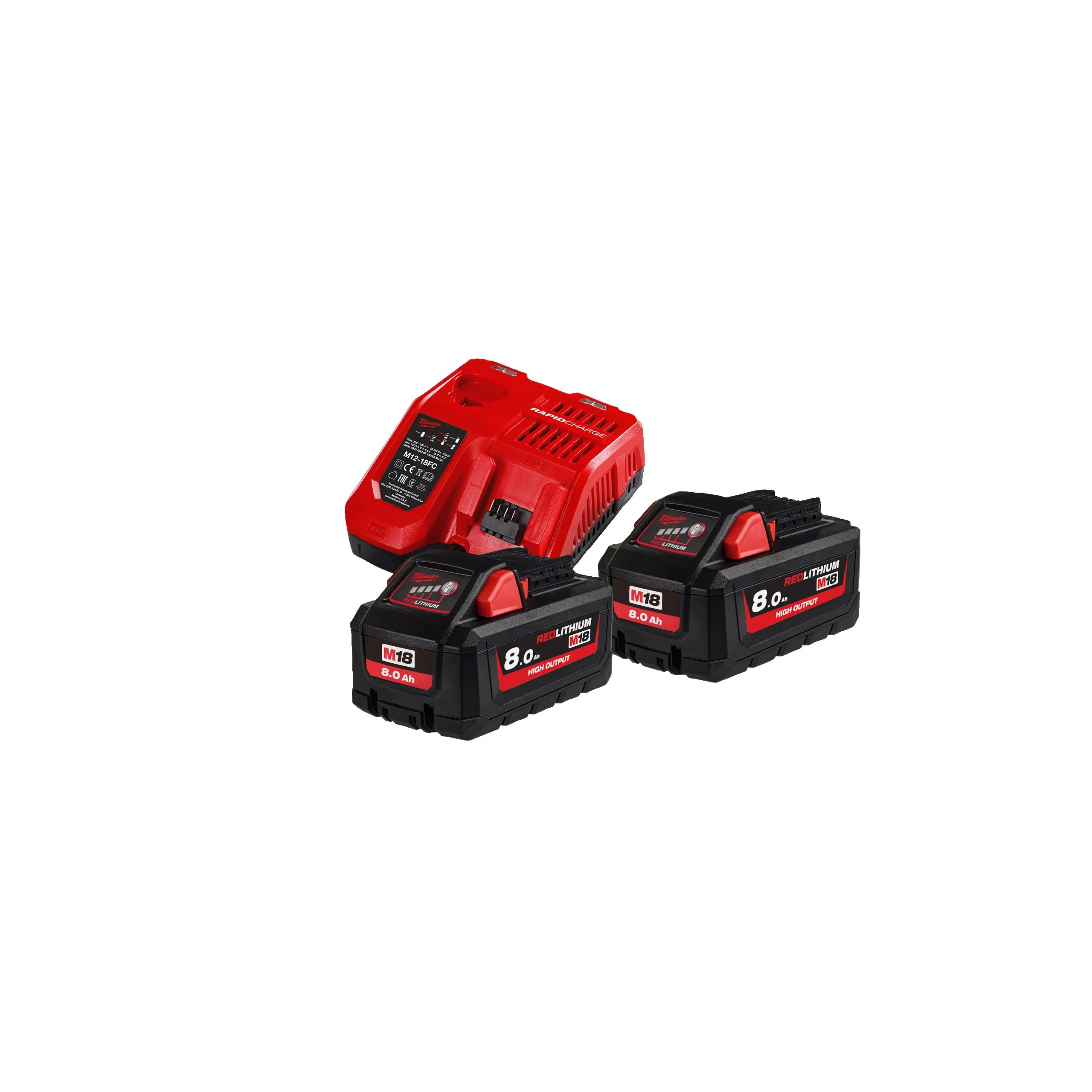 Milwaukee M18 HNRG-802 - Kit 2 baterias M18 HIGH OUTPUT 8.0Ah + carregador M12-18 FC - 4933471073