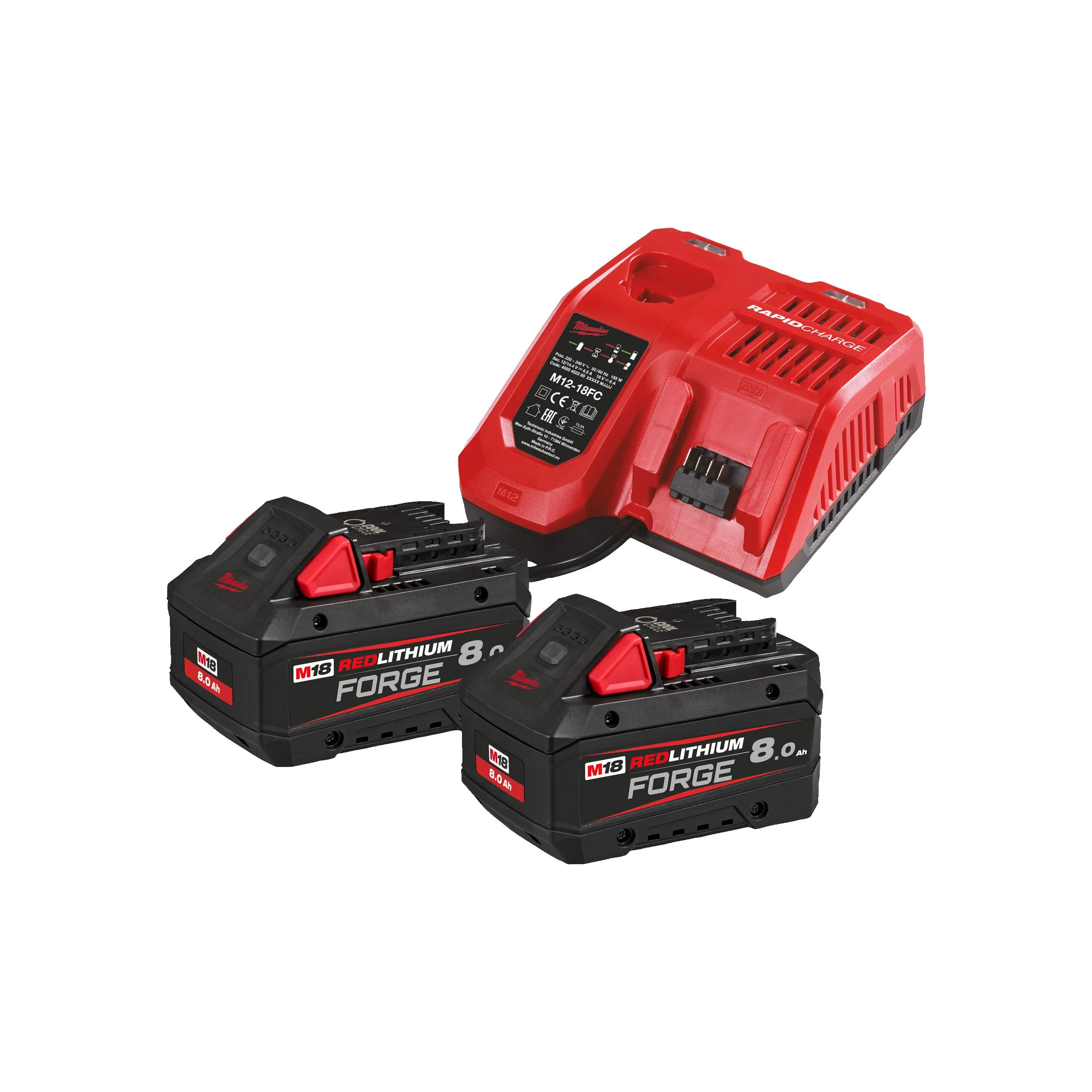 Milwaukee M18 ForgeNRG-802 - Kit 2 baterias M18 FORGE 8.0Ah + carregador M12-18 FC - 4933498612