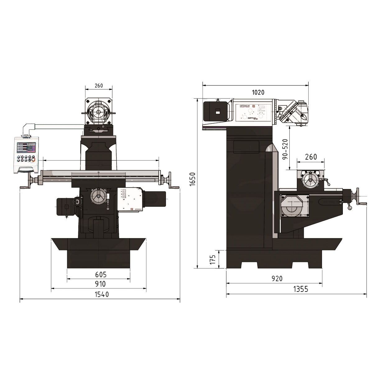 Optimum MT 100 - Fresadora universal OPTImill 1120x260mm DPA 31 Plus 400V - 3336110