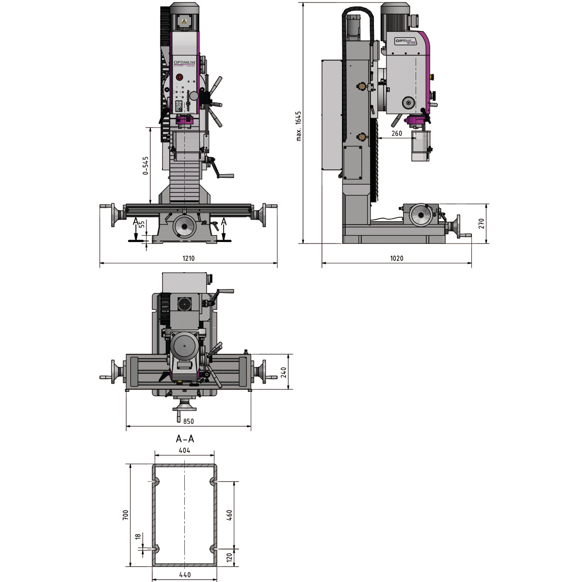 Optimum MH 50G / MH 50V - Máquina de furar e fresar OPTImill BT40 2,2kW 400V