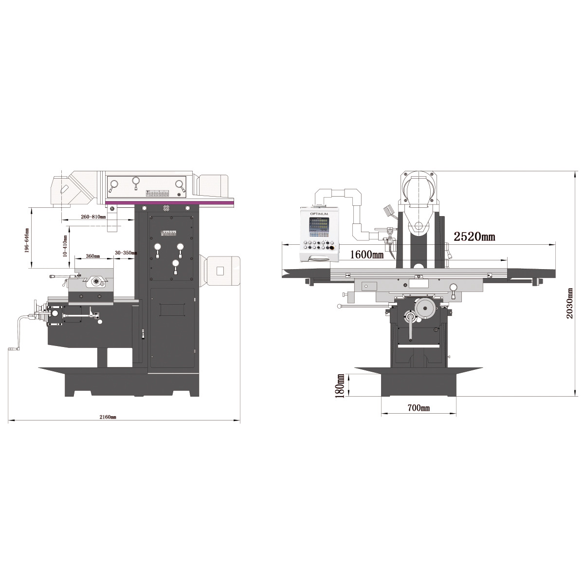 Optimum MT 230S - Fresadora universal OPTImill 1600x360mm DPA 31 Plus 400V - 3344125