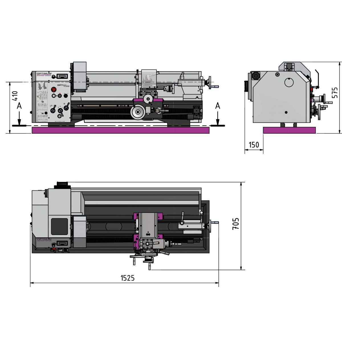 Optimum TU 3008 / TU 3008G - Torno mecânico OPTIturn 158x800mm 400V