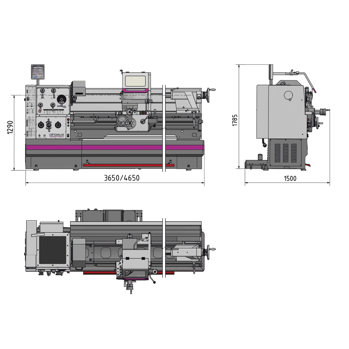 Optimum TH 6620D / TH 6630D / TH 8020D / TH 8030D - Torno mecânico OPTIturn 400V