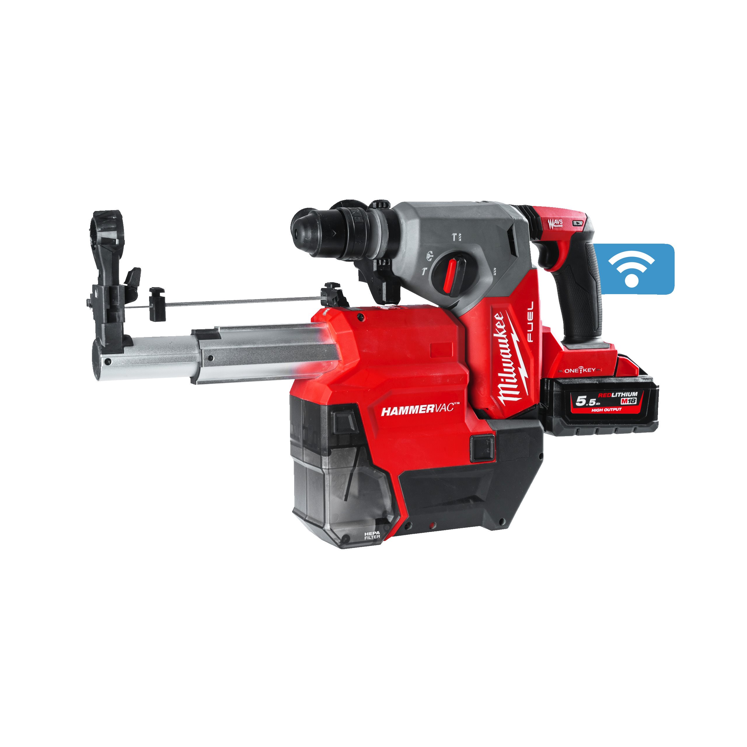 Milwaukee M18 ONEFHXDEL-552C - Martelo combinado SDS-Plus M18 FUEL Fixtec One-Key 26 mm com extrator de poeiras - 4933478506