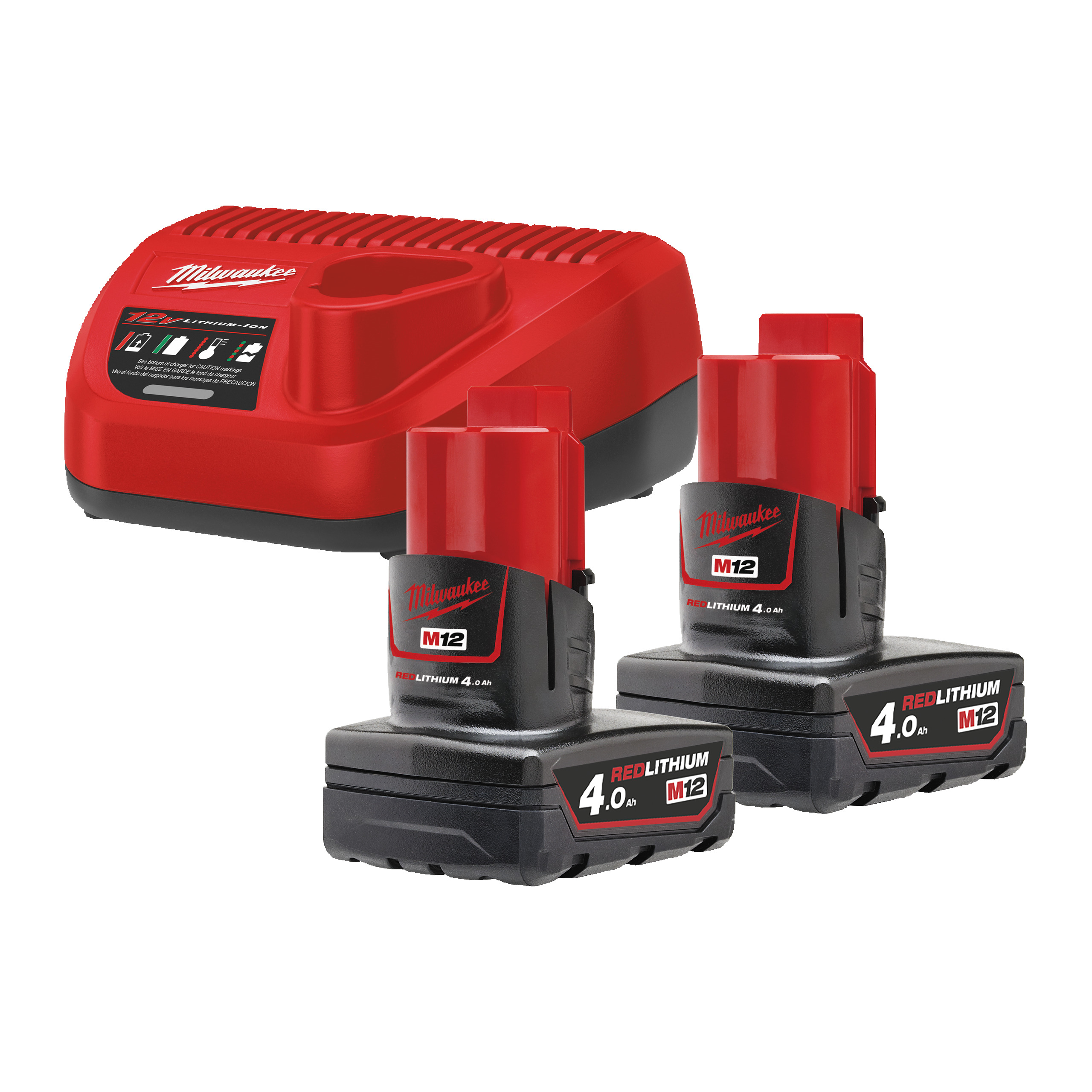 Milwaukee M12 NRG-402 - Kit com 2 baterias M12 4.0Ah e carregador C12 C - 4933459211
