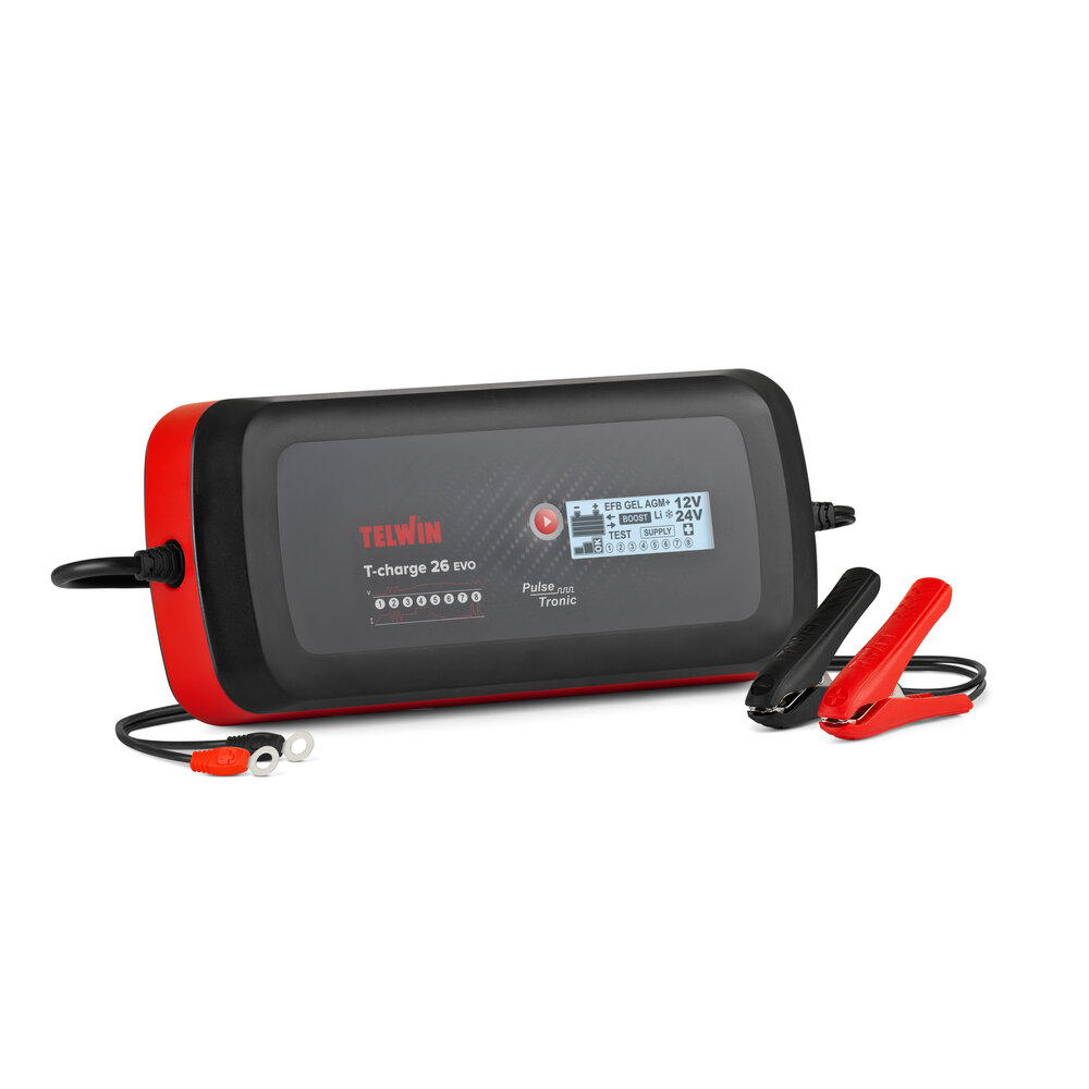 Telwin T-Charge 12 / 20 / 26 EVO - Carregador e testador de baterias Pulse Tronic com ecrã LCD