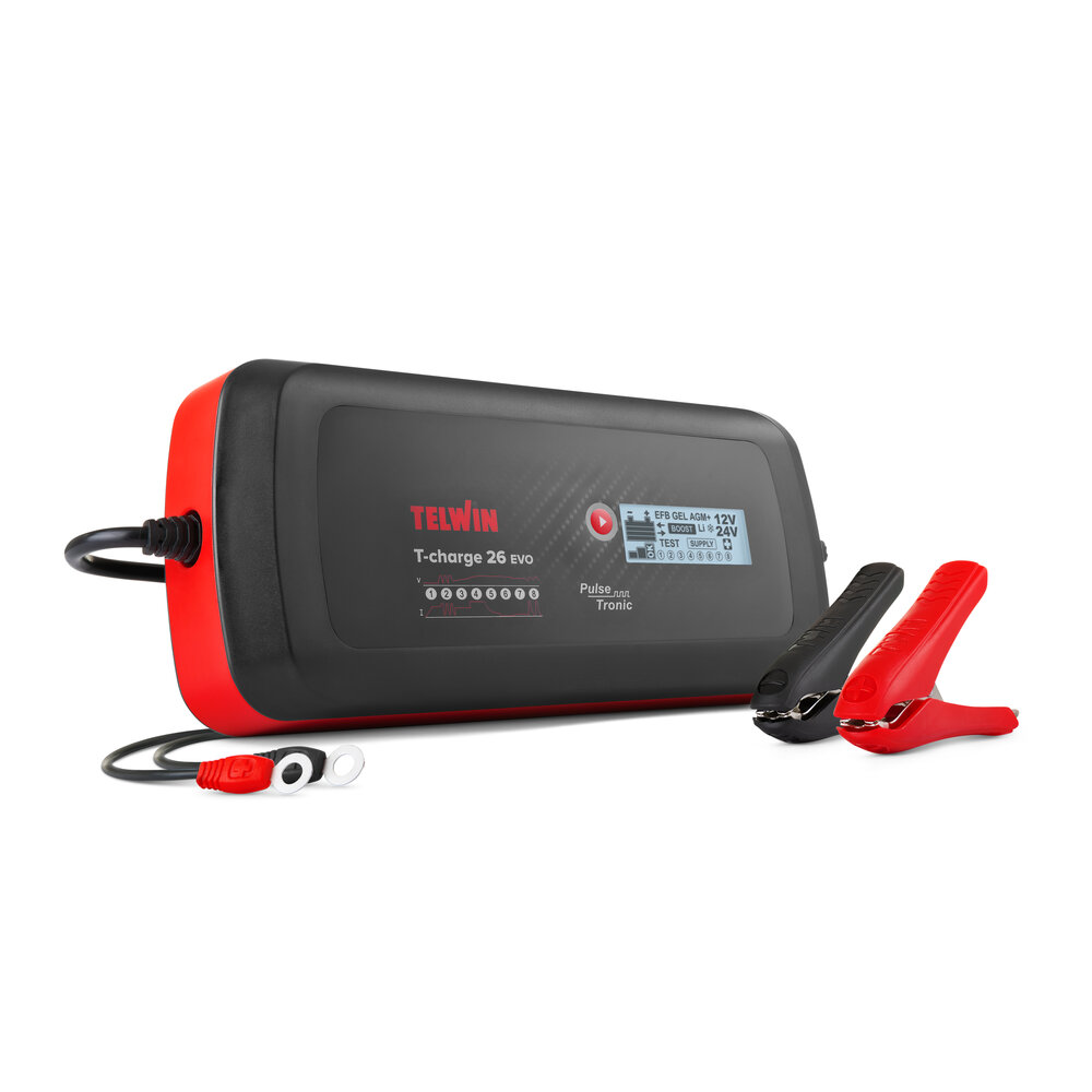 Telwin T-Charge 12 / 20 / 26 EVO - Carregador e testador de baterias Pulse Tronic com ecrã LCD