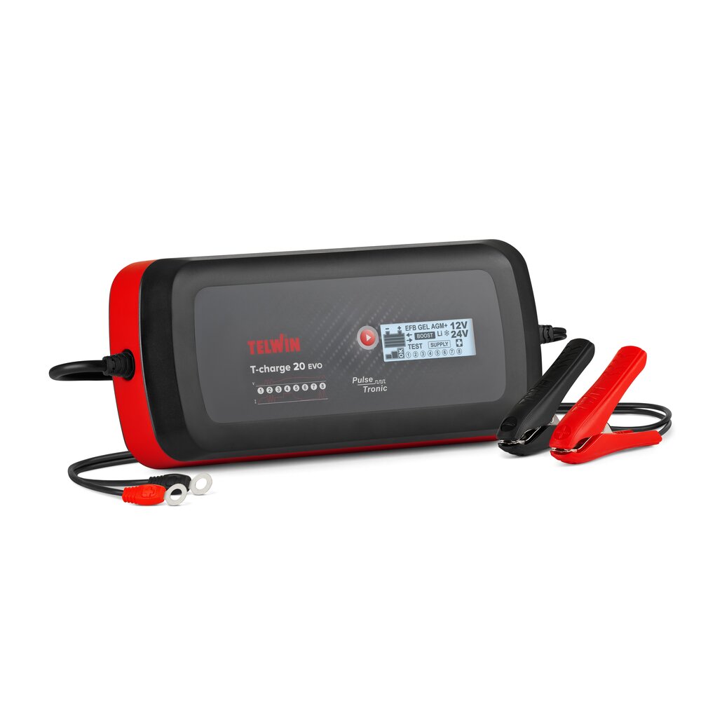 Telwin T-Charge 12 / 20 / 26 EVO - Carregador e testador de baterias Pulse Tronic com ecrã LCD
