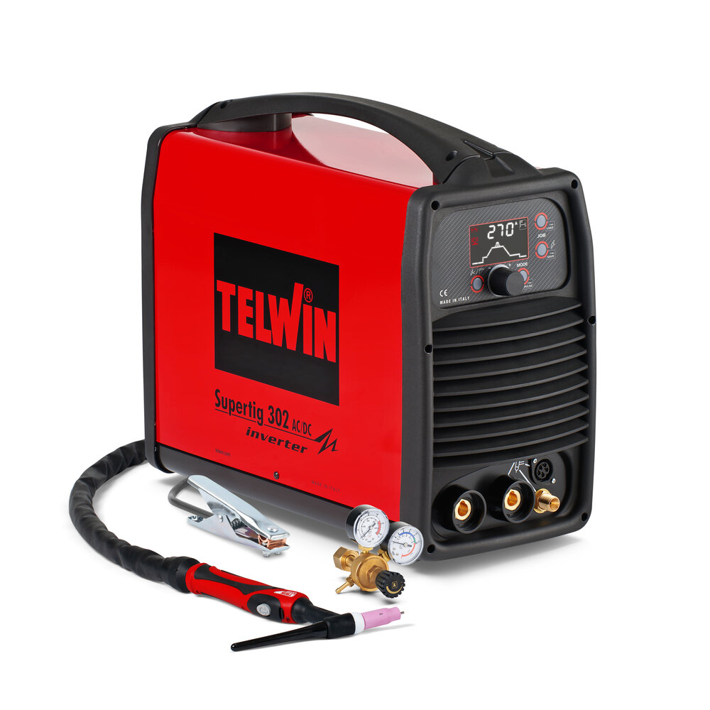 Telwin Supertig 302 AC/DC / 302 AC/DC Aqua / 302 AC/DC Aqua com carro - Aparelho de soldar inverter TIG AC/DC pulsado e MMA trifásico 270A