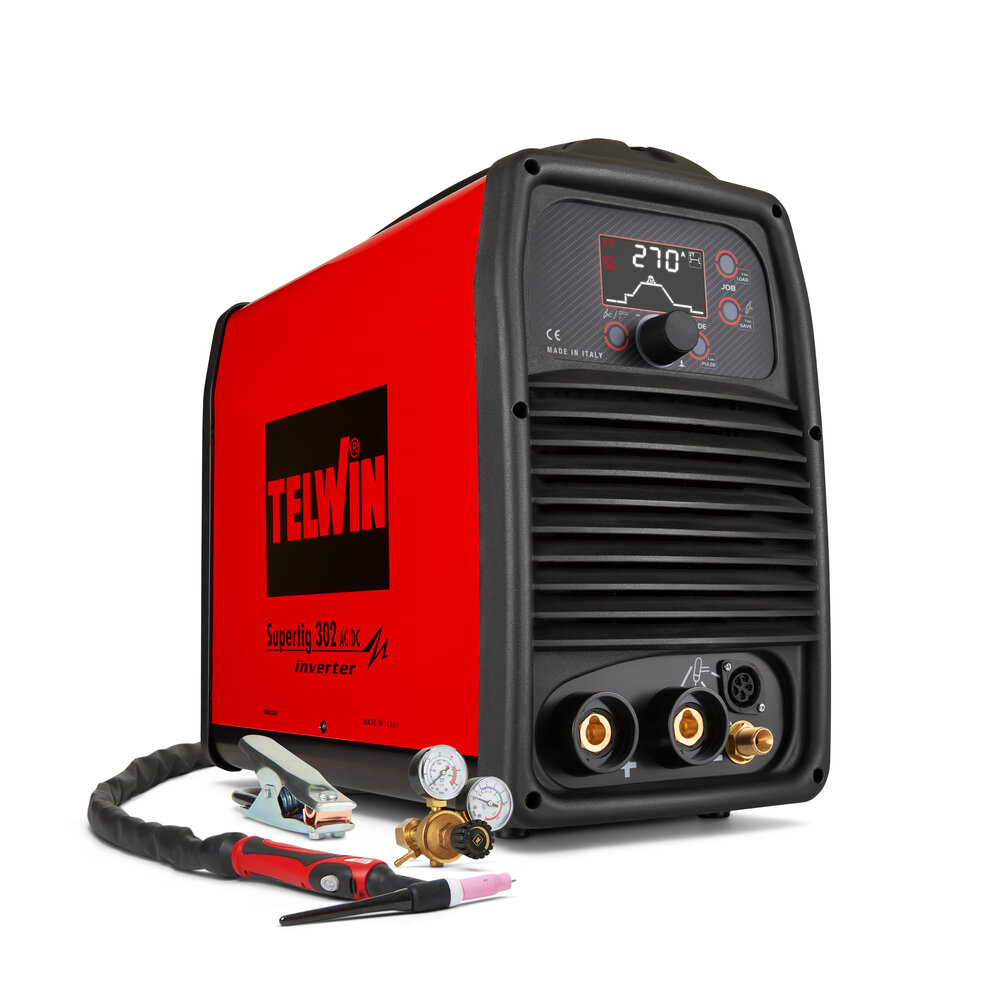 Telwin Supertig 302 AC/DC / 302 AC/DC Aqua / 302 AC/DC Aqua com carro - Aparelho de soldar inverter TIG AC/DC pulsado e MMA trifásico 270A