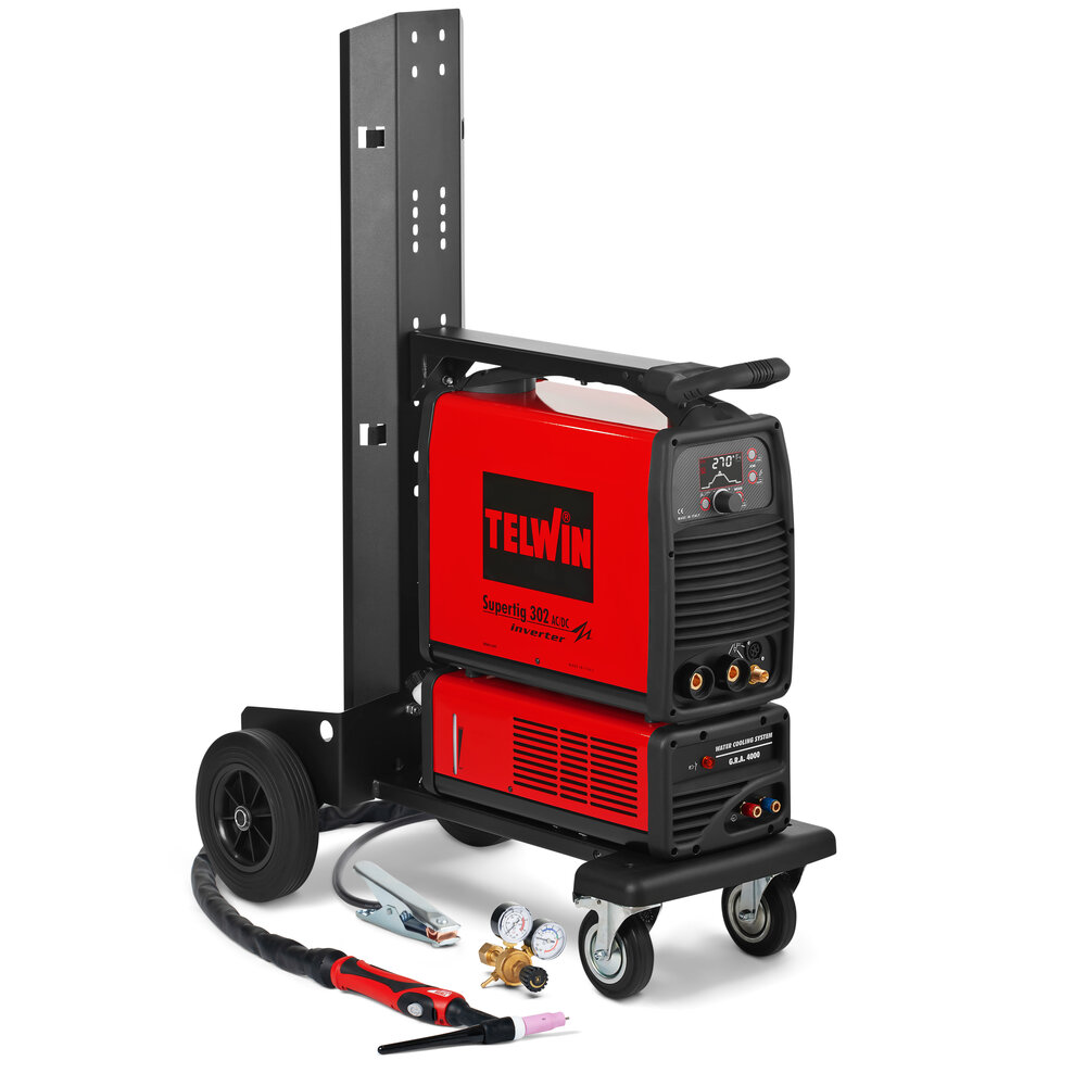 Telwin Supertig 302 AC/DC / 302 AC/DC Aqua / 302 AC/DC Aqua com carro - Aparelho de soldar inverter TIG AC/DC pulsado e MMA trifásico 270A