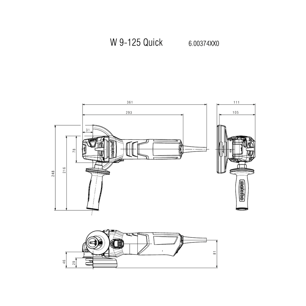 Metabo W 9-125 Quick / W 11-125 Quick / WEV 11-125 Quick / W 13-125 Quick - Rebarbadora angular com M-Quick 900W a 1350W Ø125mm