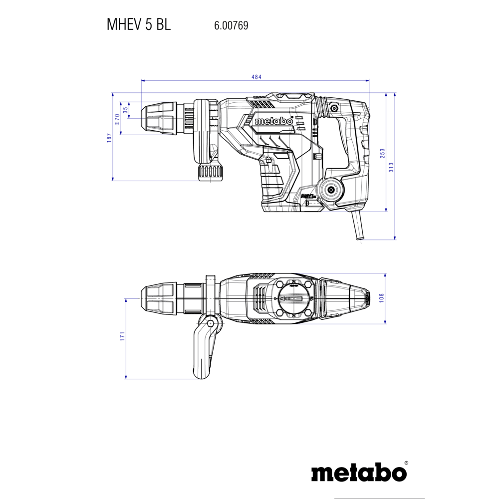 Metabo MH 5 / MHEV 5 BL / MHEV 11 BL - Martelo de demolição SDS-Max 1100W a 1500W