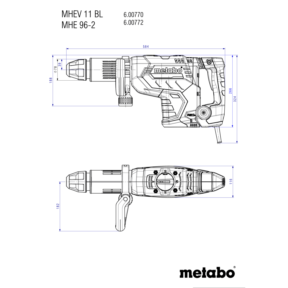 Metabo MH 5 / MHEV 5 BL / MHEV 11 BL - Martelo de demolição SDS-Max 1100W a 1500W