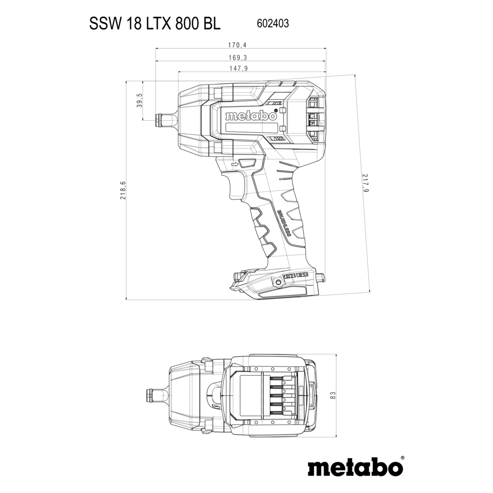Metabo SSW 18 LTX 800 BL - Chave de impacto sem fio 18V 1/2" 800Nm - 602403840